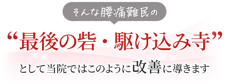 そんな腰痛難民の最後の砦・駆け込み寺として当院ではこのように改善に導きます